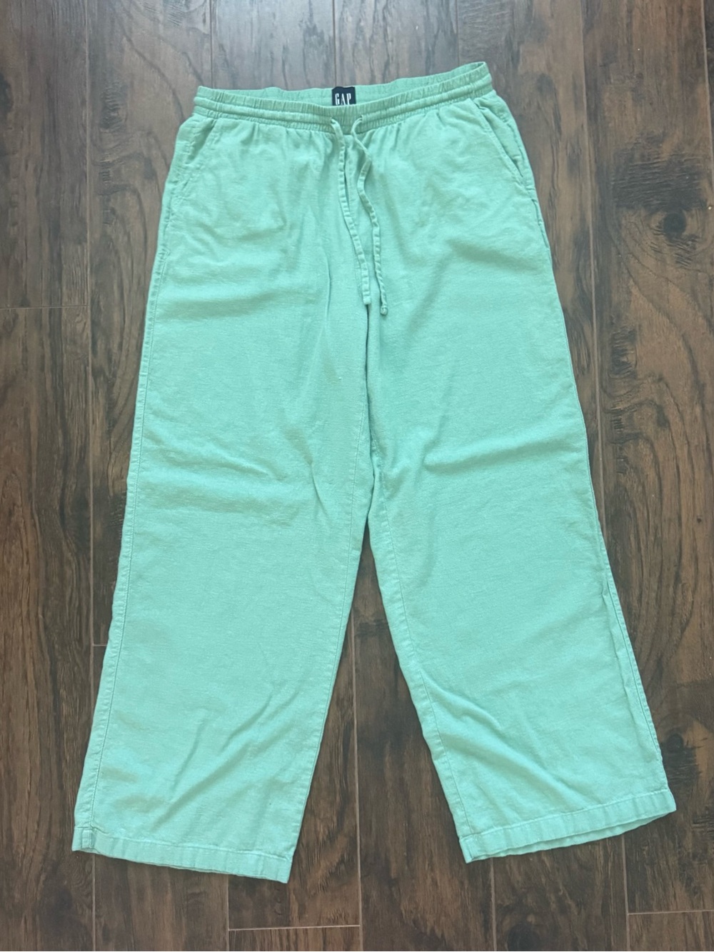 Gap Medium Mint Green Drawstring Elastic Waist Linen Blend Wide Leg Pants